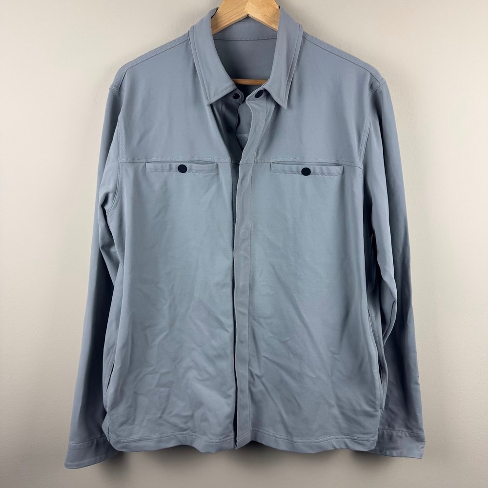 Public Rec Mens Go-To Overshirt Grey Blue Stretch Snap Front Jacket Pockets READ